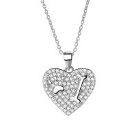 925 Sterling Silver Pendant Heart platinum plated with rhinestone & hollow Sold By PC