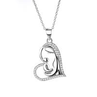 925 Sterling Silver Pendant, Heart, platinum plated, with rhinestone & hollow, 26.60x16.40mm, Sold By PC