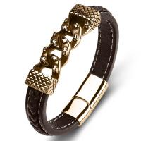 PU Leather Cord Bracelets, Stainless Steel, with PU Leather, fashion jewelry, brown, Sold By PC
