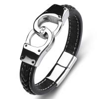 Bracelets cordon PU, acier inoxydable, avec cuir PU, bijoux de mode, noire, Vendu par PC