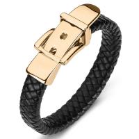 PU Schnur Armbänder, Edelstahl, mit PU Leder, Modeschmuck, schwarz, verkauft von PC