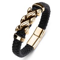 PU Leather Cord Bracelets, Stainless Steel, with PU Leather, fashion jewelry, black, Sold By PC
