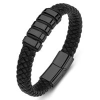PU Schnur Armbänder, Titanstahl, mit PU Leder, unisex, schwarz, verkauft von PC