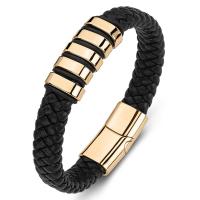 Bracelets cordon PU, Acier titane, avec cuir PU, unisexe, noire, Vendu par PC