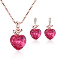 Tibetan Style Jewelry Sets, Stud Earring & necklace, with Glass Gemstone, Heart, 18K rose gold plated, for bridal & box chain, pink, nickel, lead & cadmium free, 400mmuff0c21*12mm, Length:Approx 15.7 Inch, Sold By Set