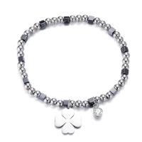 Stainless Steel Jewelry Bracelet Four Leaf Clover platinum color plated fashion jewelry & for woman & with rhinestone 15mm Sold Per Approx 7.5 Inch Strand