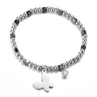 Stainless Steel Jewelry Bracelet Butterfly platinum color plated fashion jewelry & for woman & with rhinestone 15mm Sold Per Approx 7 Inch Strand