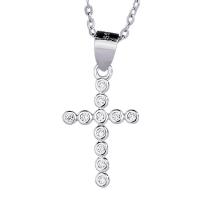 925 Sterling Silver Pendant Cross platinum plated Korean style & with rhinestone Sold By PC
