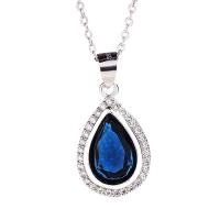 925 Sterling Silver Pendant, with Glass, Pear, platinum plated, Korean style & with rhinestone, 13x26mm, Sold By PC