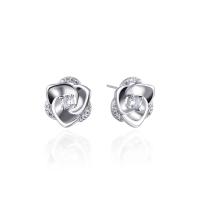 925 Sterling Silver Stud Earrings, Rose, plated, micro pave cubic zirconia & for woman, more colors for choice, 10.3x11.3mm, 3mm, Sold By Pair