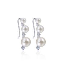 925 Sterling Silver Drop &  Dangle Earrings with Shell Pearl platinum plated micro pave cubic zirconia & for woman Sold By Pair