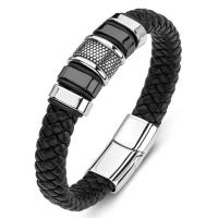 PU Leather Cord Bracelets, Titanium Steel, with PU Leather, Unisex, black, Sold By PC