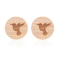 Wood Earring stainless steel post pin Bird for woman brown 12mm Sold By Pair