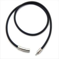 Rubber Necklace Cord stainless steel bayonet clasp DIY black Sold By Strand