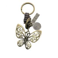 Schlüsselanhänger, Zinklegierung, mit Kunstleder, Schmetterling, antike Bronzefarbe plattiert, Modeschmuck & unisex, frei von Nickel, Blei & Kadmium, 100x50mm, verkauft von PC