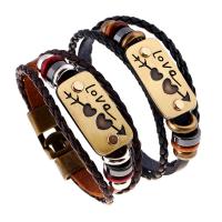 PU Leather Cord Bracelets with Zinc Alloy Heart fashion jewelry & Unisex & with letter pattern 10mm Sold By Strand