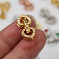 Brass Clasp, micro pave cubic zirconia, more colors for choice, 10*26mm, 2Set/Lot, Sold By Lot