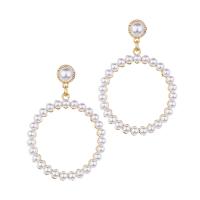 Tibetan Style Drop Earrings, with Glass Pearl, gold color plated, fashion jewelry & for woman, white, nickel, lead & cadmium free, 60x45mm, Sold By Pair