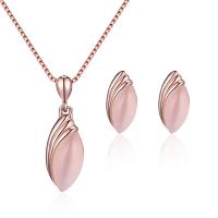 Zinc Alloy Jewelry Sets earring & necklace with Cats Eye rose gold color plated box chain & for woman nickel lead & cadmium free  Length Approx 16 Inch Sold By Set