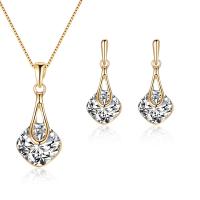 Tibetan Style Jewelry Sets, earring & necklace, Star, gold color plated, box chain & for woman & with rhinestone, 31x14mm,28x12mm, Length:Approx 16 Inch, Sold By Set