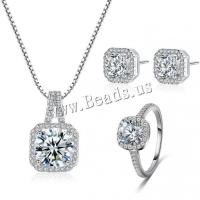 Brass Jewelry Set finger ring & earring & necklace platinum plated 8mm Sold By Set