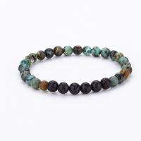 Gemstone Bracelets, Lava, with Natural Stone & ​Amazonite​ & turquoise, Unisex, more colors for choice, 180x6mm, 2PCs/Lot, Sold By Lot