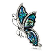 Tibetan Style Brooches, with Abalone Shell, Butterfly, silver color plated, fashion jewelry & for woman, nickel, lead & cadmium free, 53x30mm, 3PCs/Bag, Sold By Bag