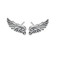 925 Sterling Silver Stud Earrings Wing Shape antique silver color plated & Unisex Sold By PC