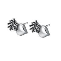 925 Sterling Silver Stud Earrings Crown antique silver color plated & Unisex Sold By PC