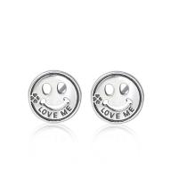 925 Sterling Silver Stud Earrings Smiling Face plated for woman & hollow 10mm Sold By PC