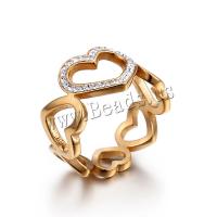 Stainless Steel Finger Ring Heart plated & micro pave cubic zirconia & for woman 13mm Sold By PC