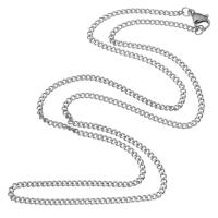 Stal nierdzewna Nekclace Chain, dla obu płci & łańcucha krawężnika, oryginalny kolor, 0.80x3x4mm, długość około 23 cal, 10nici/wiele, sprzedane przez wiele