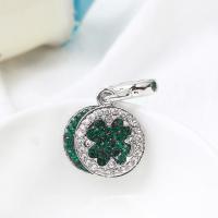 Tibetan Style Clover Pendant, silver color plated, DIY & with rhinestone, green, nickel, lead & cadmium free, 28x13mm, Sold By PC