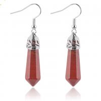 Natural Gemstone Earrings, pendulum, plated, for woman, more colors for choice, nickel, lead & cadmium free, 50x10mm, Sold By Pair