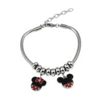 European Bracelet, Stainless Steel, enamel & with rhinestone, two different colored, nickel, lead & cadmium free, 15.5*15.5*1.8*4..3mm, Sold Per Approx 7.5 Inch Strand
