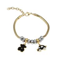 European Bracelet, Stainless Steel, gold color plated, enamel, two different colored, nickel, lead & cadmium free, 15*11*1.8*4.3mm, Sold Per Approx 7.5 Inch Strand