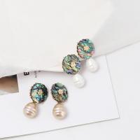 Tibetan Style Drop Earrings, with Abalone Shell & Plastic Pearl, gold color plated, for woman, more colors for choice, nickel, lead & cadmium free, 45x24mm, Sold By Pair