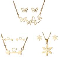 Fashion Stainless Steel Jewelry Sets Stud Earring & necklace gold color plated oval chain & for woman Length Approx 17 Inch Sold By Set