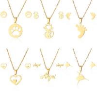 Fashion Stainless Steel Jewelry Sets, Stud Earring & necklace, gold color plated, rolo chain & different styles for choice & for woman, Length:Approx 17 Inch, Sold By Set
