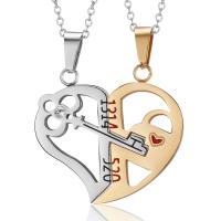 Couple Necklace, Stainless Steel, with 2inch extender chain, Heart, plated, 2 pieces & oval chain & micro pave cubic zirconia & epoxy gel & for couple, more colors for choice, 37x32mm, Length:Approx 17.7 Inch, 2Strands/Set, Sold By Set