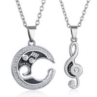Couple Necklace Stainless Steel 2 pieces & oval chain & micro pave cubic zirconia & for couple original color 9.5mm Sold By Set