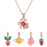 Children Jewelry Set, pendant & necklace, Stainless Steel, rose gold color plated, 5 pieces & for children & oval chain & enamel, 18x14mm,20x11mm,15x15mm, Length:Approx 15.7 Inch, Sold By Set