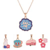 Children Jewelry Set, pendant & necklace, Stainless Steel, rose gold color plated, 5 pieces & for children & oval chain & enamel, 24x15mm,19x10mm,17x13mm,15x16mm18x13mm, Length:Approx 15.7 Inch, Sold By Set