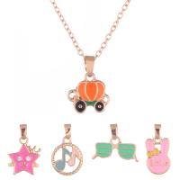 Children Jewelry Set, pendant & necklace, Stainless Steel, rose gold color plated, 5 pieces & for children & oval chain & enamel, 16x12mm,19x12mm,12x18mm,19x10mm, Length:Approx 15.4 Inch, Sold By Set