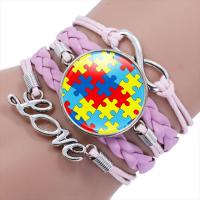 Fashion Time Gem Bracelet, PU Leather, Round, knit, for children, more colors for choice, 250mm, Sold Per Approx 8.27 Inch Strand