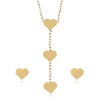 Fashion Stainless Steel Jewelry Sets gold color plated rolo chain & for woman Length Approx 17.3 Inch Sold By Set