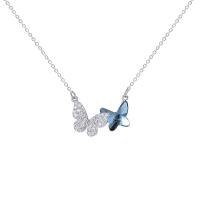 Cubic Zircon Micro Pave 925 Sterling Silver Necklace, Butterfly, platinum plated, oval chain & micro pave cubic zirconia & for woman, blue, 17x18mm, Sold Per Approx 17.7 Inch Strand