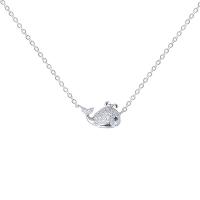 925 Sterling Silver Necklaces, Whale, platinum plated, rolo chain & micro pave cubic zirconia & for woman, 13x7mm, Sold Per Approx 17.7 Inch Strand