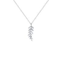 925 Sterling Silver Necklaces Leaf platinum plated rolo chain & micro pave cubic zirconia & for woman Sold Per Approx 17.7 Inch Strand