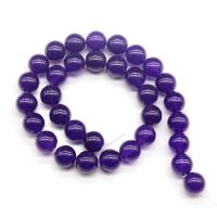 Purple Chalcedony Bead, Runde, poleret, du kan DIY & forskellig størrelse for valg, lilla, Solgt Per Ca. 15.7 inch Strand